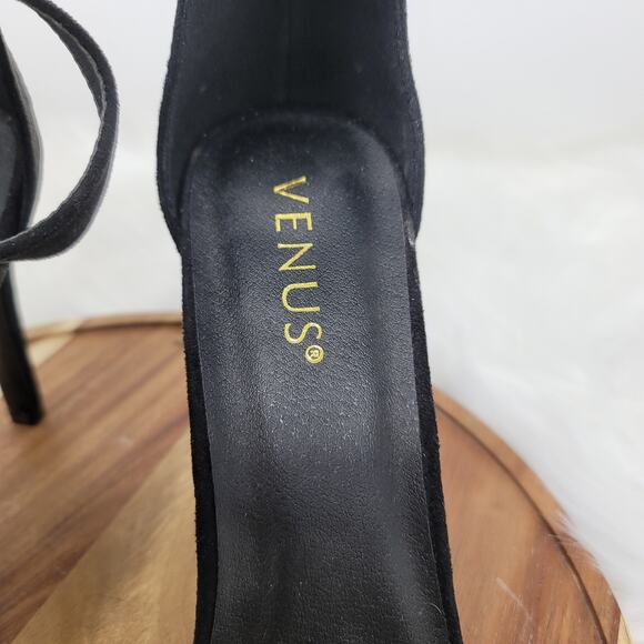 Venus Women's Black Suede Open Toe 4" Heels Western Buckle Accent 9.5 - Picture 6 of 7